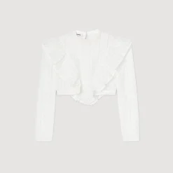 Sandro Paris Tops E Camisas-Top Cropped Com Bordado Ingles