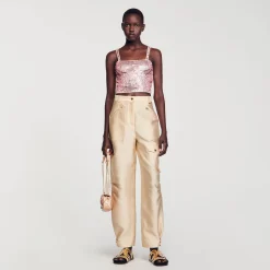 Sandro Paris Suéteres E Cardigans-Top Cropped Com Detalhe De Strass