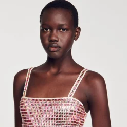 Sandro Paris Suéteres E Cardigans-Top Cropped Com Detalhe De Strass