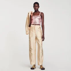 Sandro Paris Suéteres E Cardigans-Top Cropped Com Detalhe De Strass