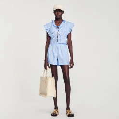 Sandro Paris Conjuntos-Top Cropped Listrado Com Babados