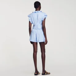 Sandro Paris Conjuntos-Top Cropped Listrado Com Babados