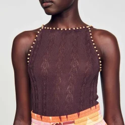 Sandro Paris Suéteres E Cardigans-Top De Malha Com Strass