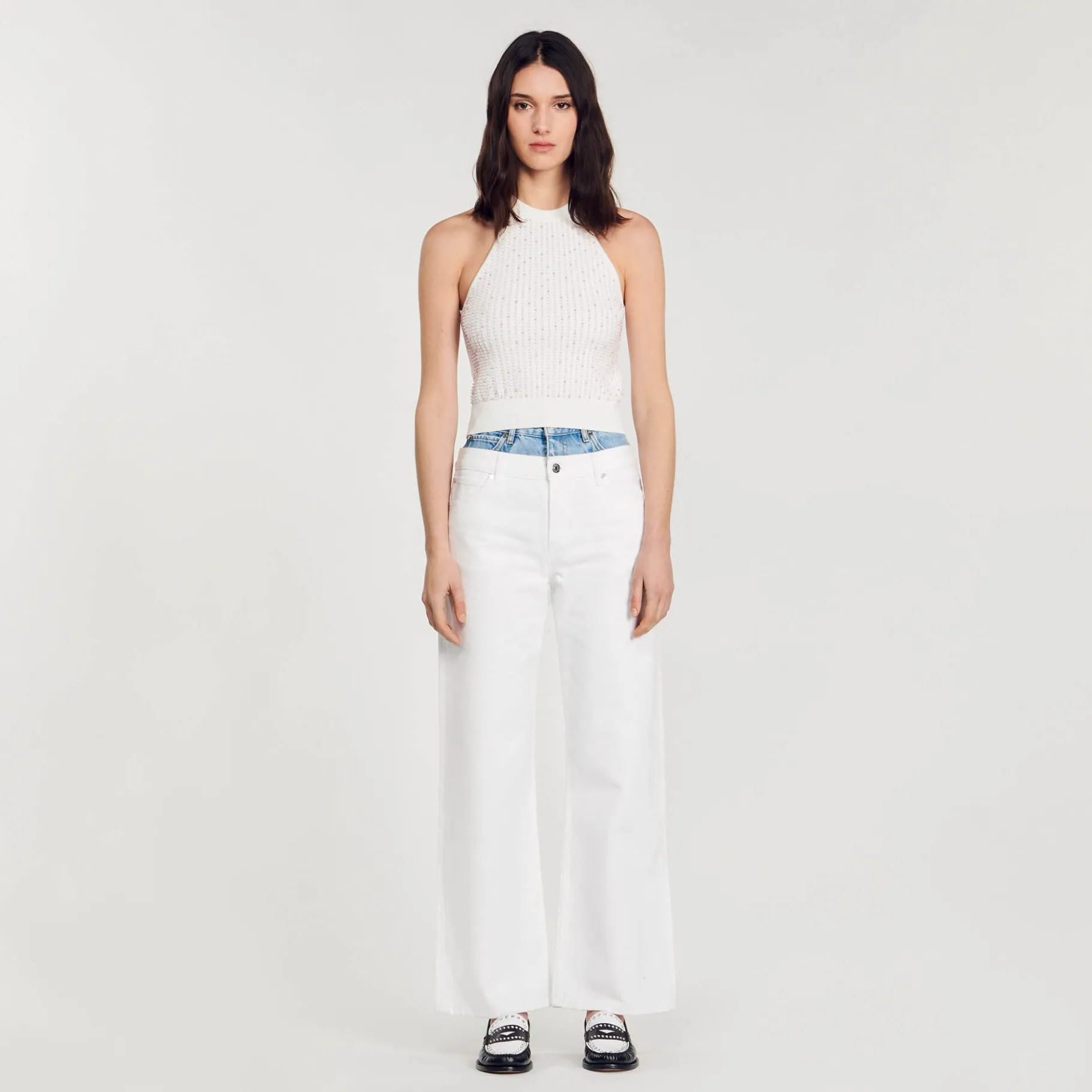 Sandro Paris Suéteres E Cardigans-Top De Malha Decorado Com Perolas