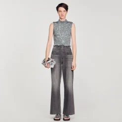 Sandro Paris Camisetas-Top Franzido De Lantejoulas