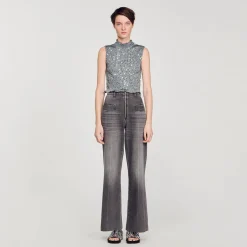 Sandro Paris Camisetas-Top Franzido De Lantejoulas