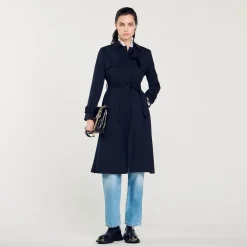 Sandro Paris Casacos-Trench Coat Com Insercao Plissada