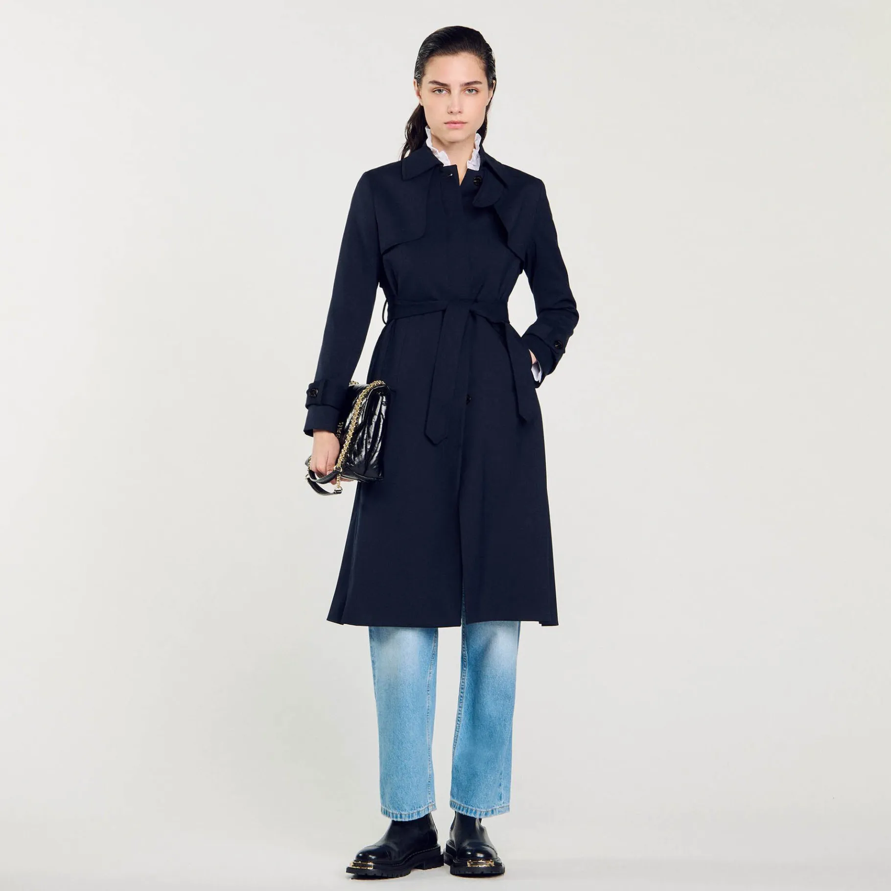 Sandro Paris Casacos-Trench Coat Com Insercao Plissada