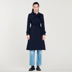 Sandro Paris Casacos-Trench Coat Com Insercao Plissada