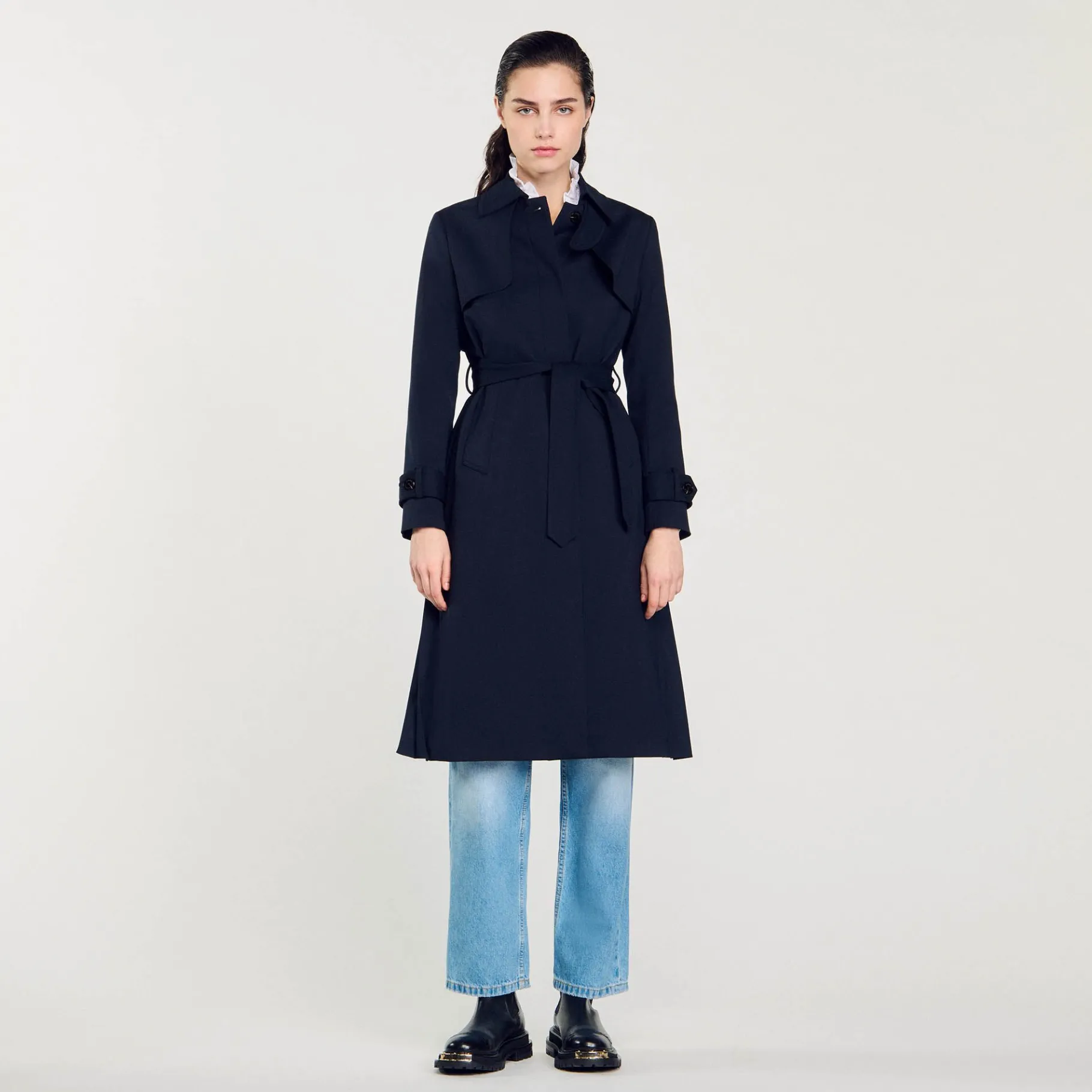 Sandro Paris Casacos-Trench Coat Com Insercao Plissada