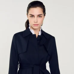 Sandro Paris Casacos-Trench Coat Com Insercao Plissada