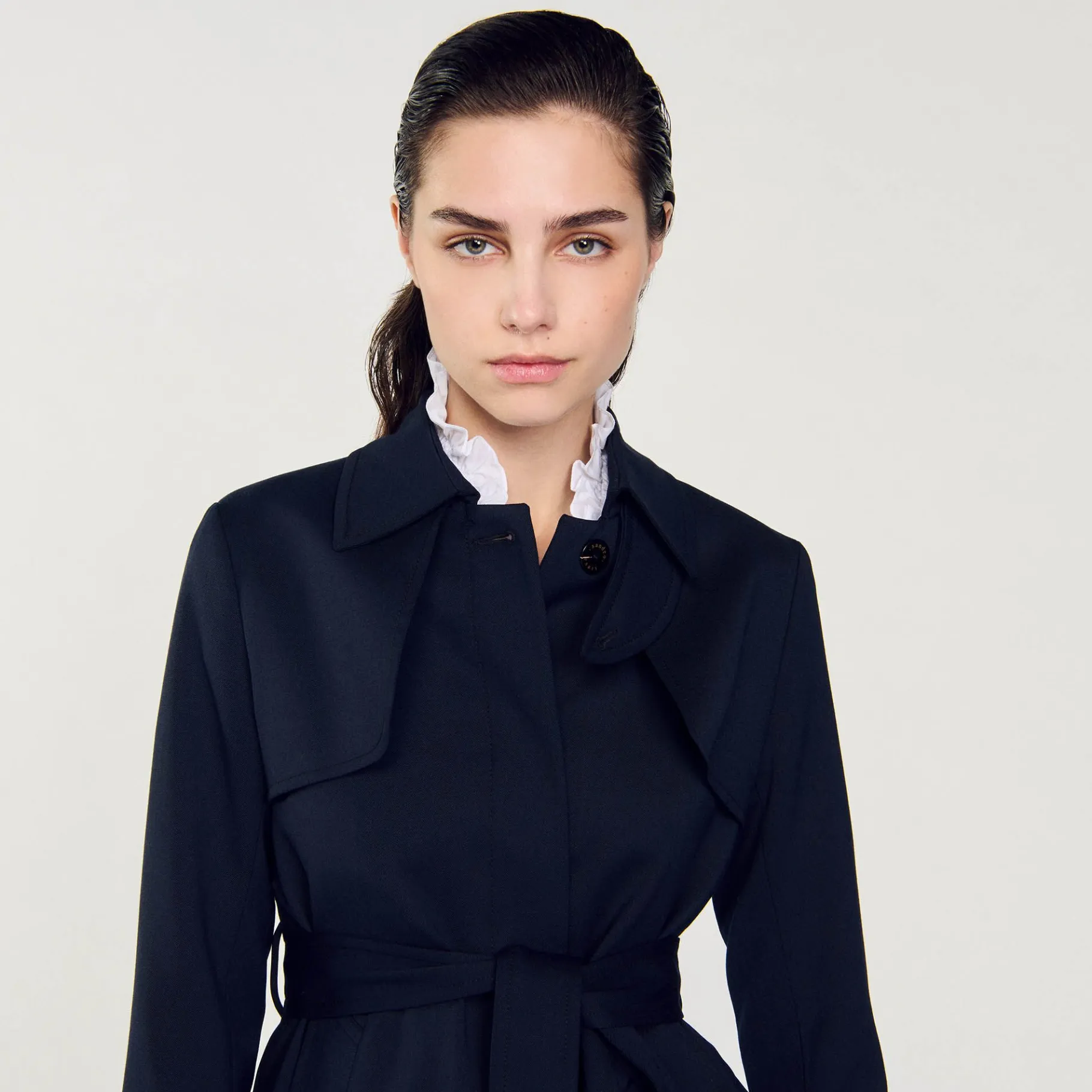 Sandro Paris Casacos-Trench Coat Com Insercao Plissada