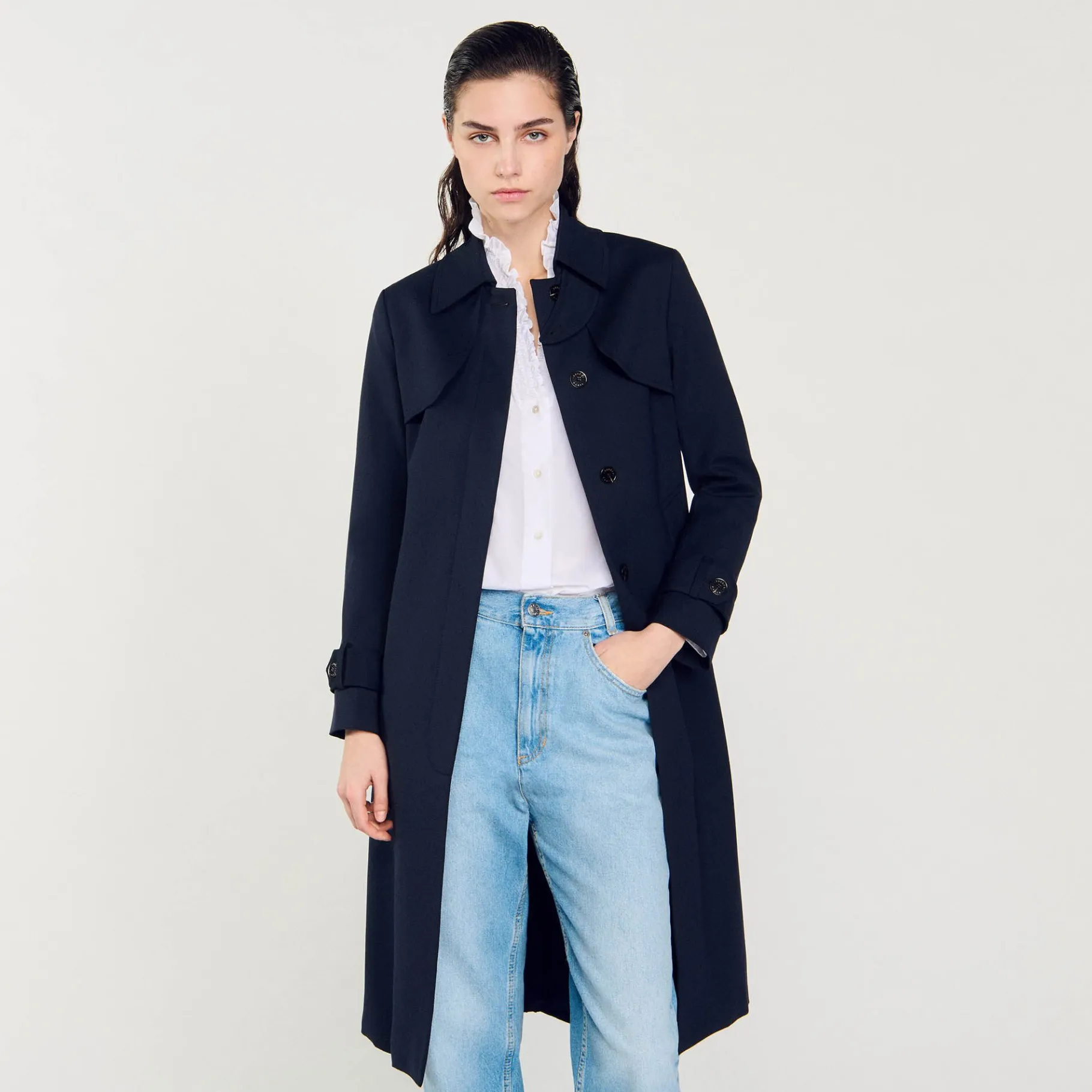 Sandro Paris Casacos-Trench Coat Com Insercao Plissada