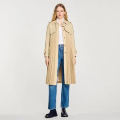 Sandro Paris Casacos-Trench Coat Plissado Com Cinto