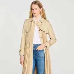 Sandro Paris Casacos-Trench Coat Plissado Com Cinto