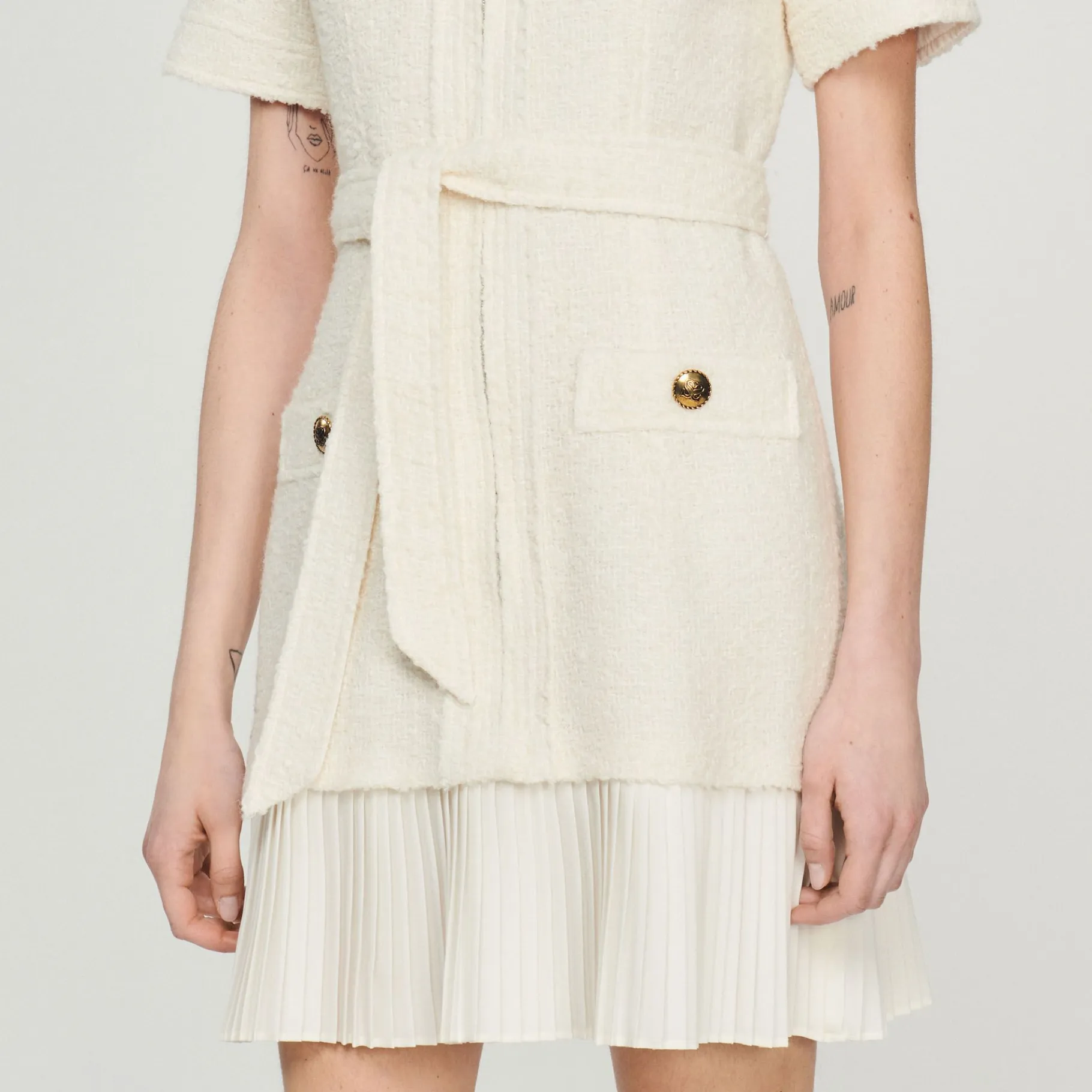 Sandro Paris Vestidos-Vestido Casaco De La Com Efeito Tweed