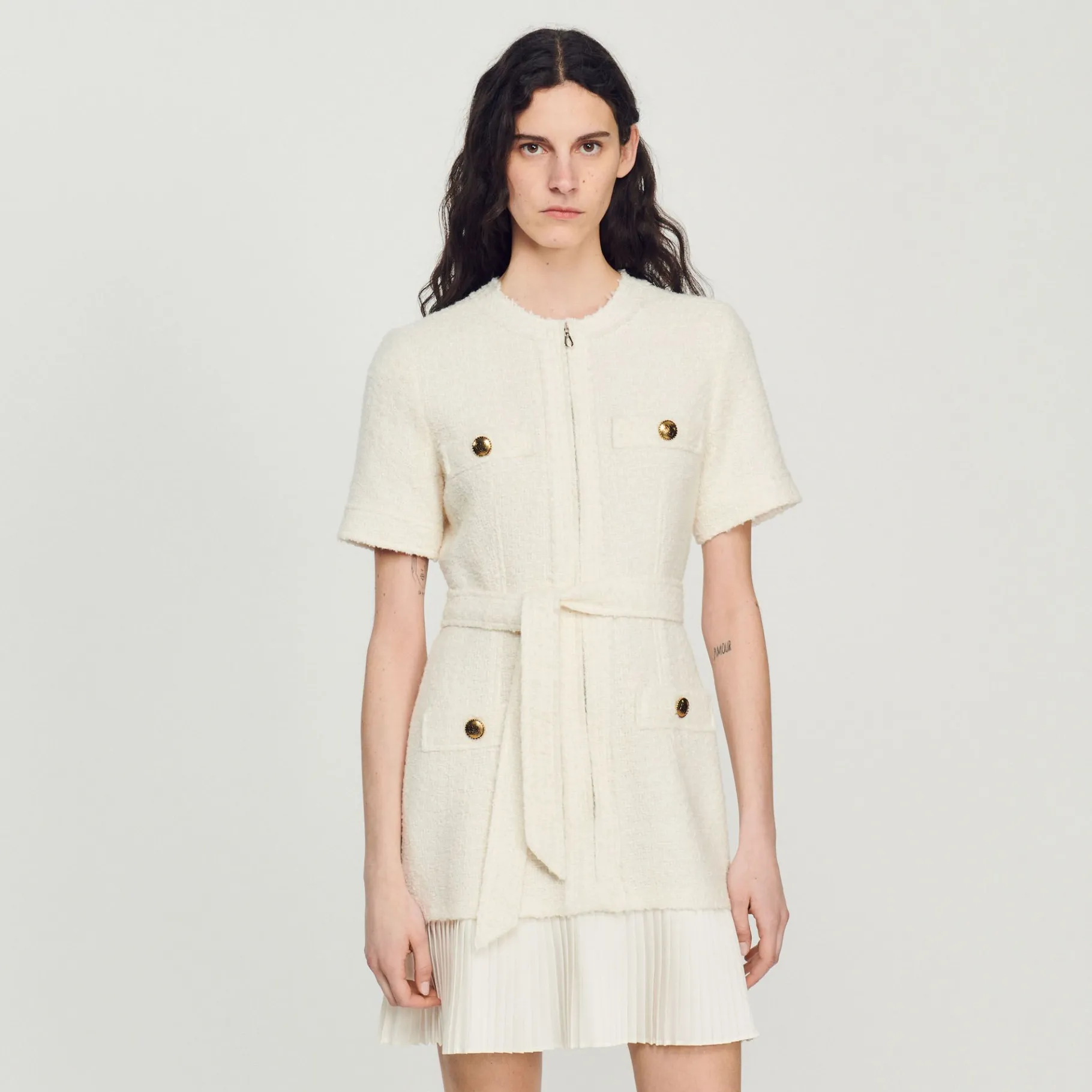 Sandro Paris Vestidos-Vestido Casaco De La Com Efeito Tweed