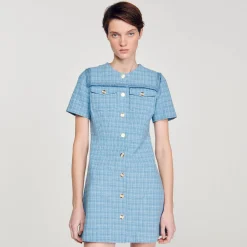 Sandro Paris Vestidos-Vestido Curto De Tweed Com Botoes