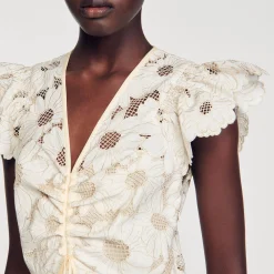 Sandro Paris Vestidos-Vestido Curto Guipura Com Margaridas