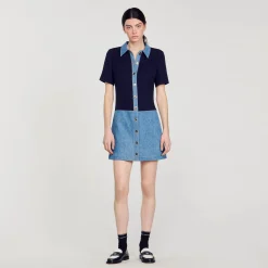 Sandro Paris Vestidos-Vestido Curto Jeans E Tweed