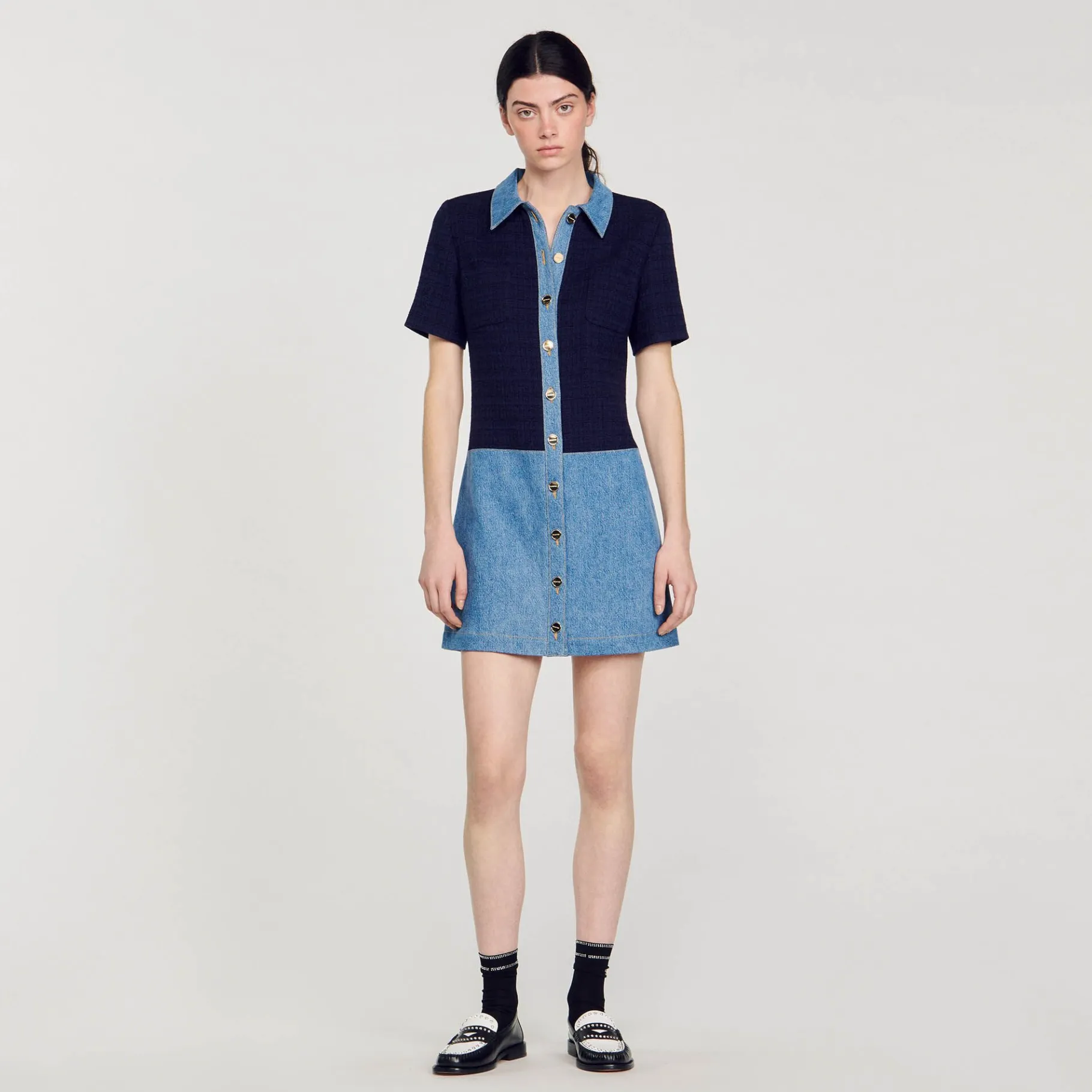 Sandro Paris Vestidos-Vestido Curto Jeans E Tweed