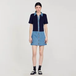 Sandro Paris Vestidos-Vestido Curto Jeans E Tweed