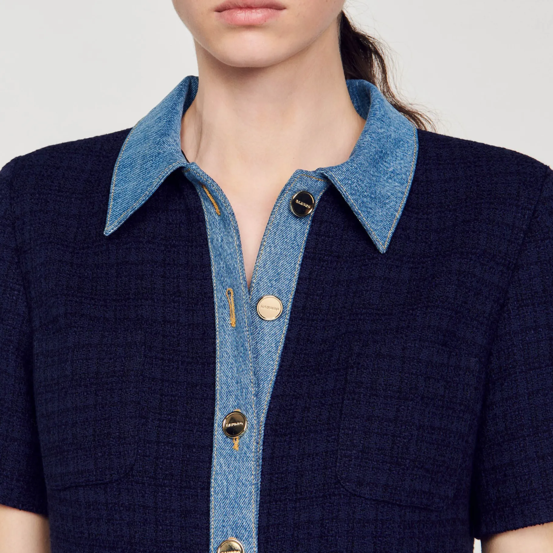 Sandro Paris Vestidos-Vestido Curto Jeans E Tweed