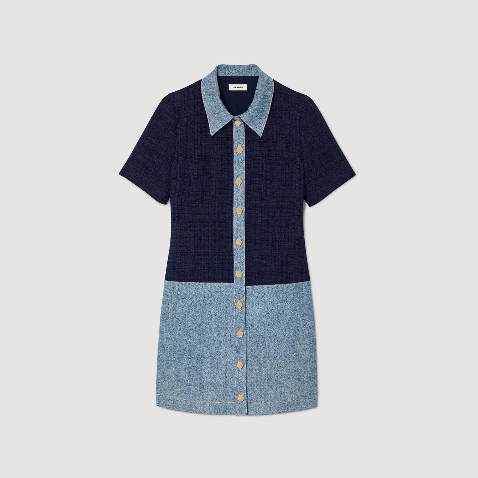 Sandro Paris Vestidos-Vestido Curto Jeans E Tweed