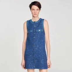 Sandro Paris Vestidos-Vestido Curto Trapezio De Tweed