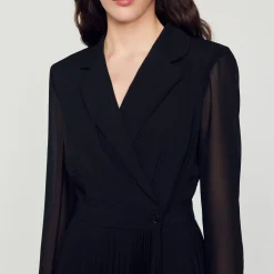 Sandro Paris Vestidos-Vestido De Manga Comprida Bimaterial