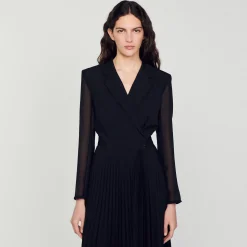 Sandro Paris Vestidos-Vestido De Manga Comprida Bimaterial