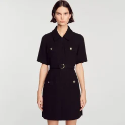 Sandro Paris Vestidos-Vestido De Manga Curta Bimaterial