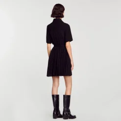 Sandro Paris Vestidos-Vestido De Manga Curta Bimaterial