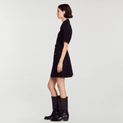 Sandro Paris Vestidos-Vestido De Manga Curta Bimaterial