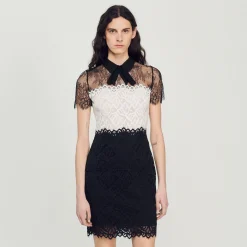 Sandro Paris Vestidos-Vestido De Renda Bicolor