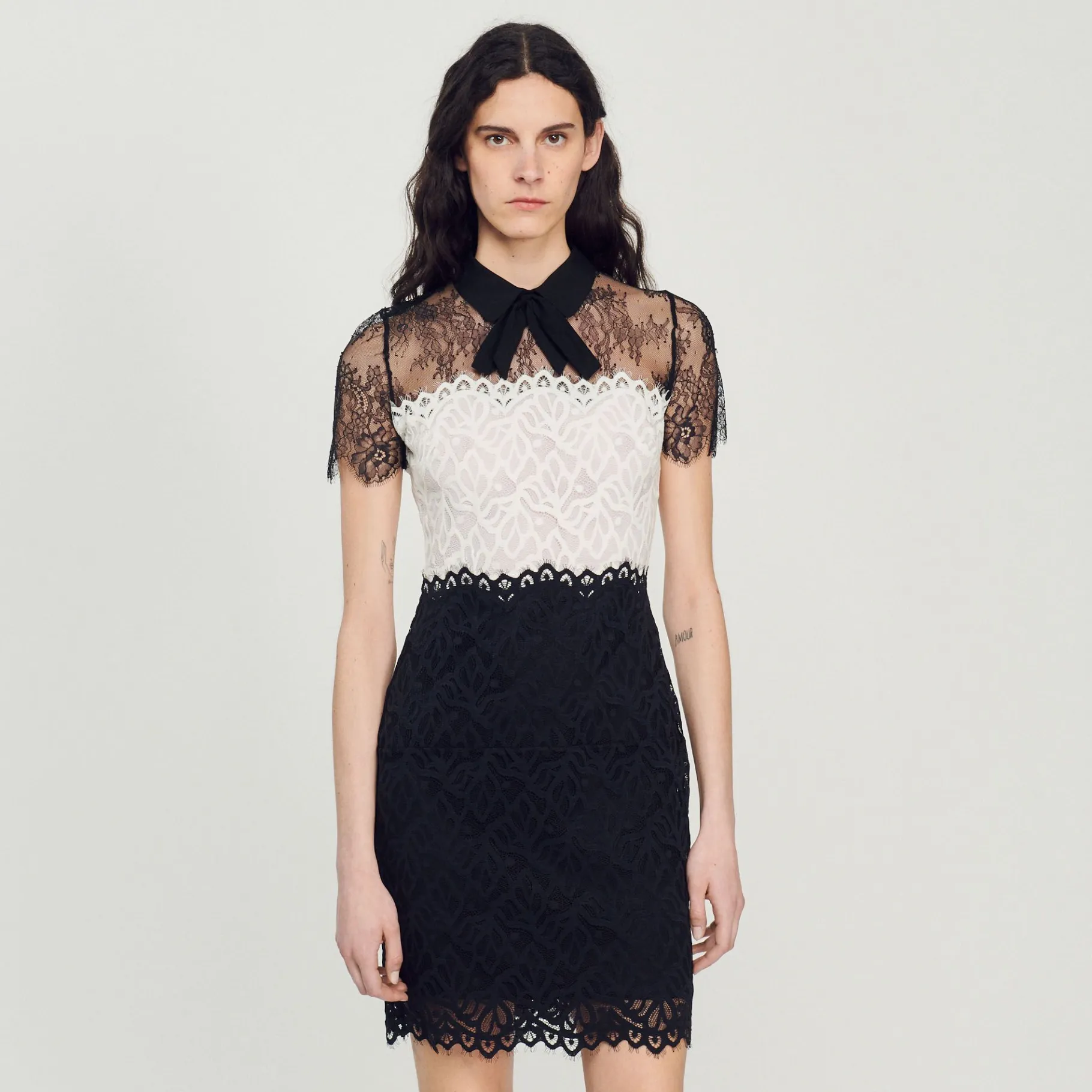 Sandro Paris Vestidos-Vestido De Renda Bicolor