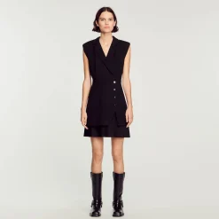 Sandro Paris Vestidos-Vestido De Tweed Plissado