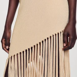 Sandro Paris Vestidos-Vestido Longo Assimetrico Com Franjas