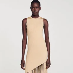 Sandro Paris Vestidos-Vestido Longo Assimetrico Com Franjas