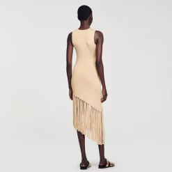 Sandro Paris Vestidos-Vestido Longo Assimetrico Com Franjas