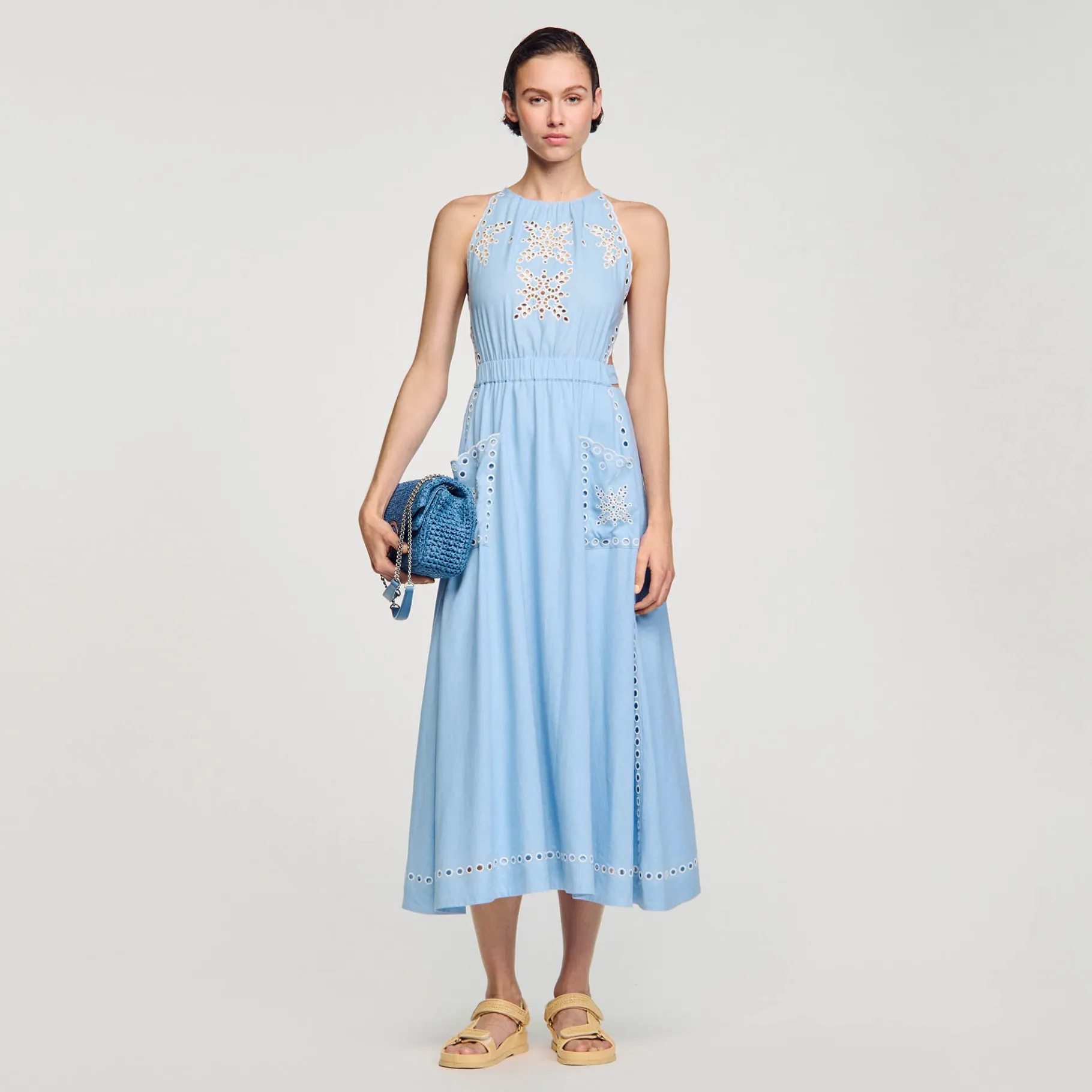 Sandro Paris Vestidos-Vestido Longo Com Bordado Ingles