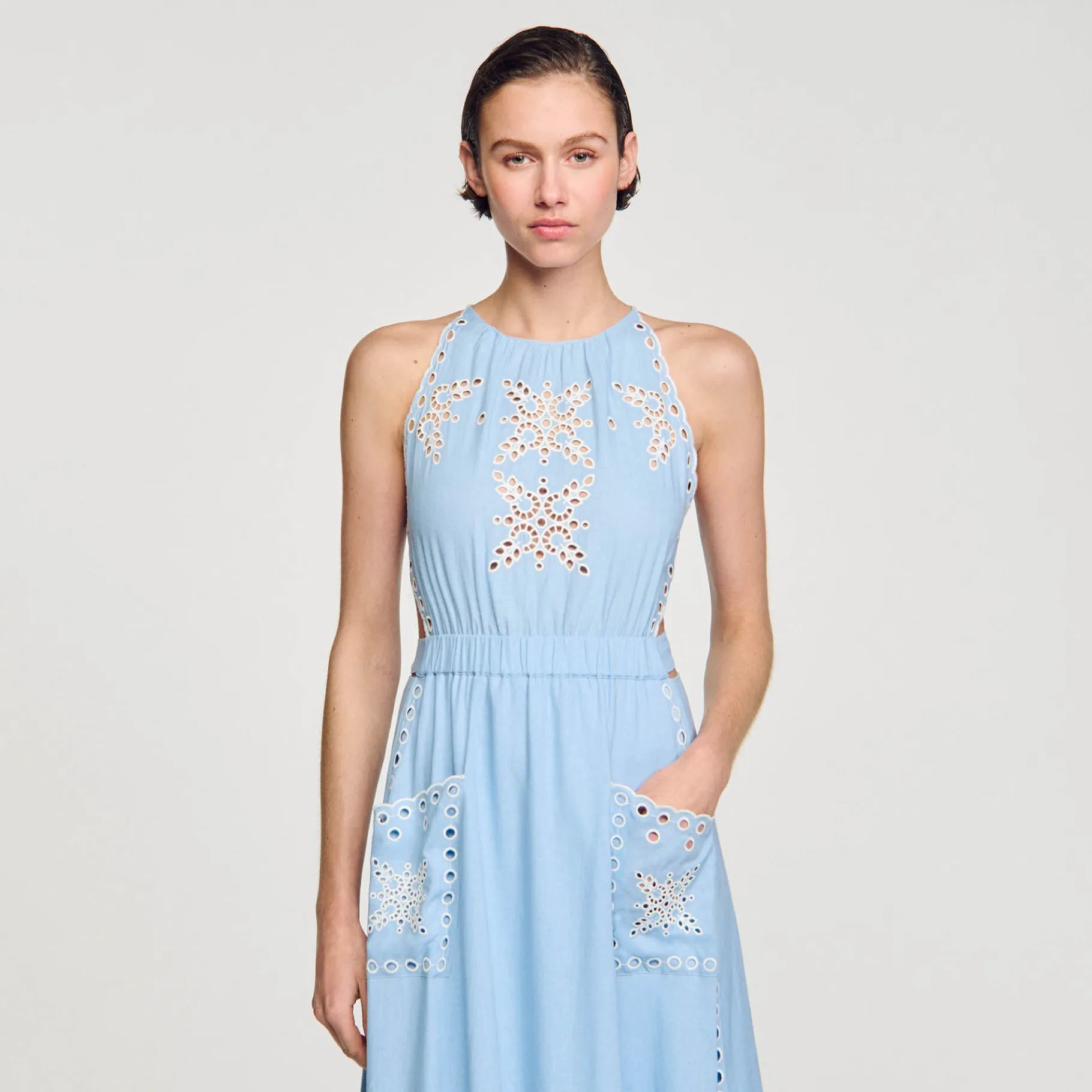 Sandro Paris Vestidos-Vestido Longo Com Bordado Ingles