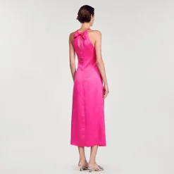 Sandro Paris Vestidos-Vestido Longo De Cetim E Franzido