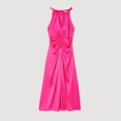 Sandro Paris Vestidos-Vestido Longo De Cetim E Franzido