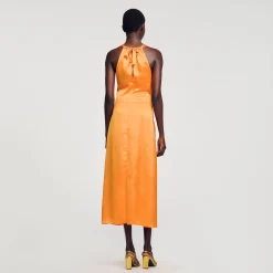 Sandro Paris Vestidos-Vestido Longo De Cetim E Franzido