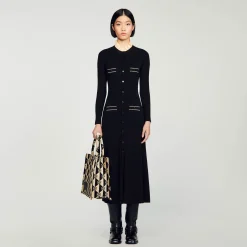 Sandro Paris Vestidos-Vestido Longo De Malha Canelada