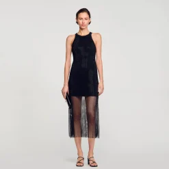 Sandro Paris Vestidos-Vestido Longo Em Malha Brilhante