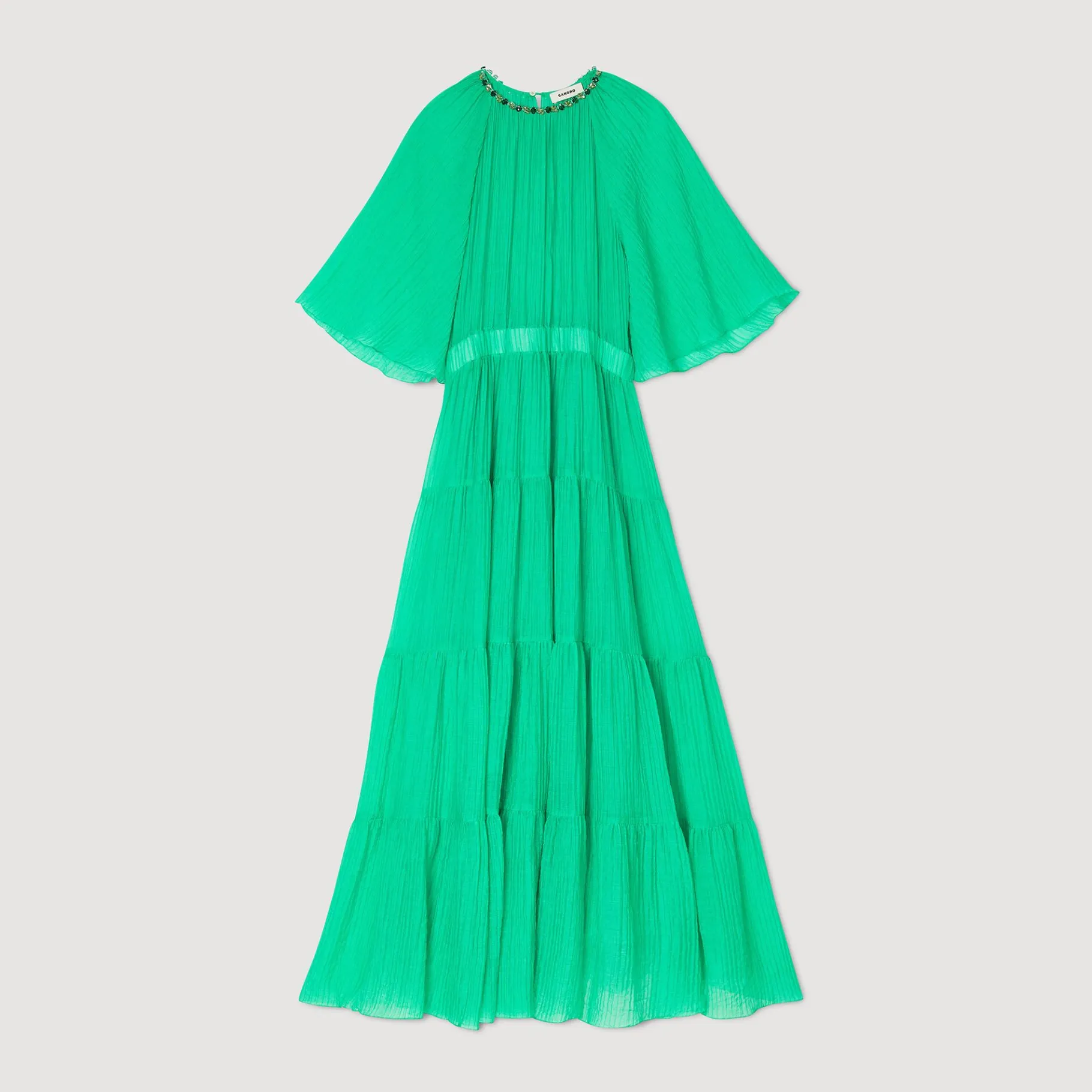 Sandro Paris Vestidos-Vestido Midi Com Gola De Strass