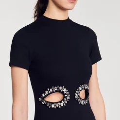 Sandro Paris Vestidos-Vestido Midi Com Recortes De Strass