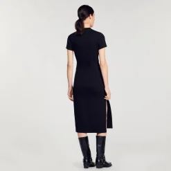 Sandro Paris Vestidos-Vestido Midi Com Recortes De Strass